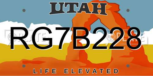 RG7B228 Utah License Plate