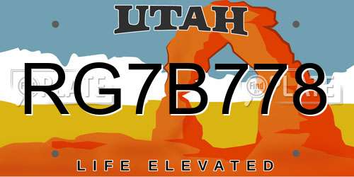 RG7B778 Utah License Plate