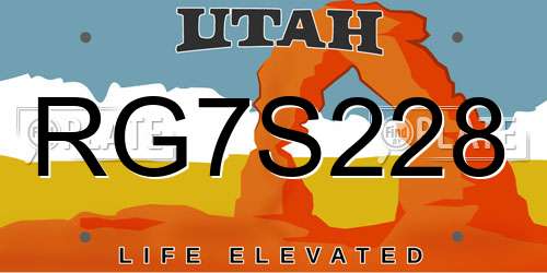 RG7S228 Utah License Plate