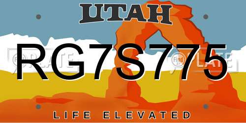 RG7S775 Utah License Plate