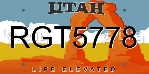 RGT5778 Utah License Plate
