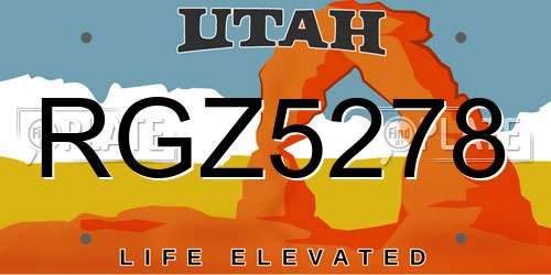 RGZ5278 Utah License Plate