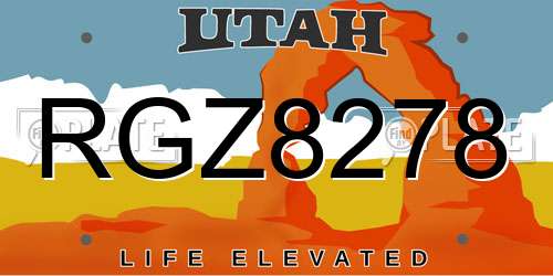 RGZ8278 Utah License Plate