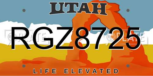 RGZ8725 Utah License Plate