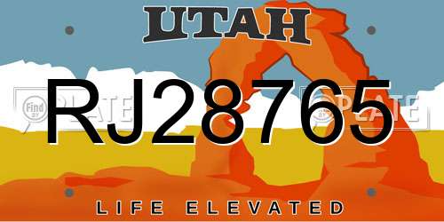 RJ28765 Utah License Plate