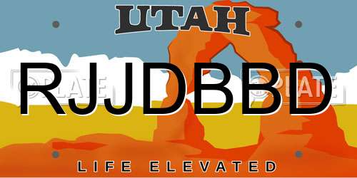 RJJDBBD Utah License Plate