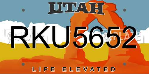 RKU5652 Utah License Plate