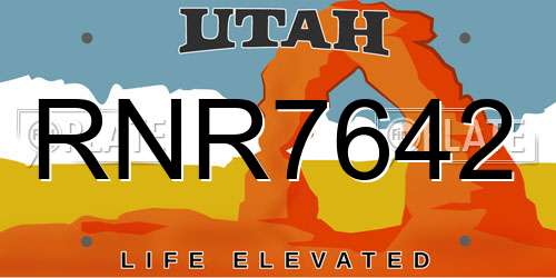 RNR7642 Utah License Plate