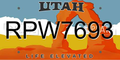 RPW7693 Utah License Plate