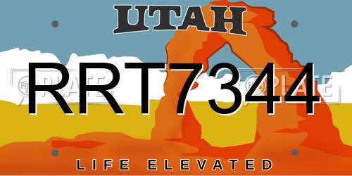 RRT7344 Utah License Plate