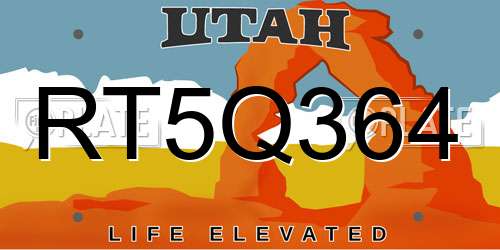 RT5Q364 Utah License Plate