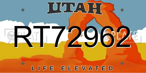 RT72962 Utah License Plate