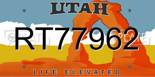 RT77962 Utah License Plate