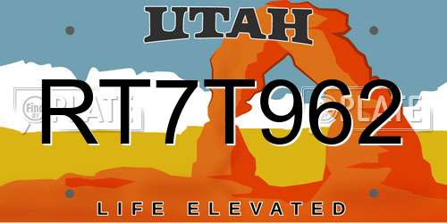 RT7T962 Utah License Plate