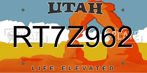 RT7Z962 Utah License Plate