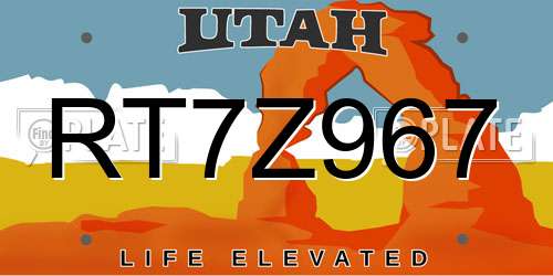 RT7Z967 Utah License Plate