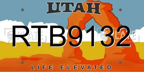 RTB9132 Utah License Plate