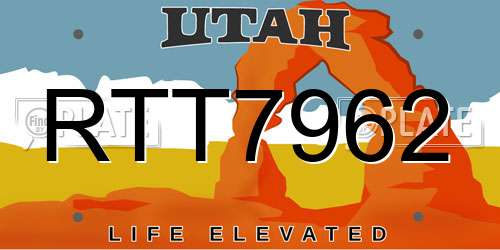 RTT7962 Utah License Plate