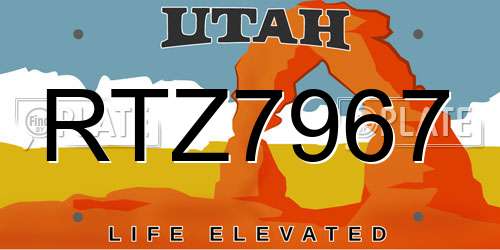RTZ7967 Utah License Plate