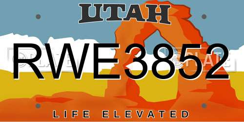 RWE3852 Utah License Plate