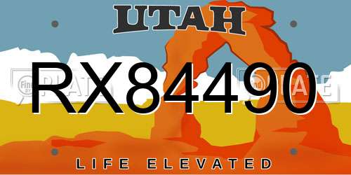 RX84490 Utah License Plate