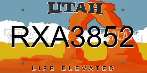 RXA3852 Utah License Plate