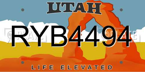 RYB4494 Utah License Plate