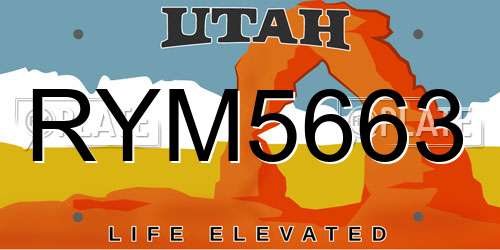RYM5663 Utah License Plate