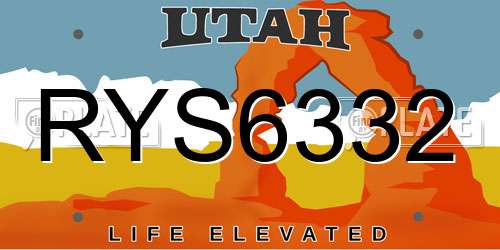 RYS6332 Utah License Plate