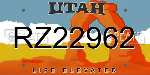 RZ22962 Utah License Plate
