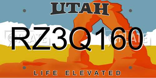 RZ3Q160 Utah License Plate
