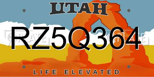 RZ5Q364 Utah License Plate