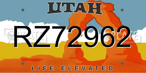 RZ72962 Utah License Plate