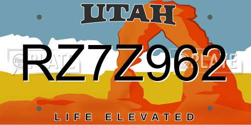 RZ7Z962 Utah License Plate