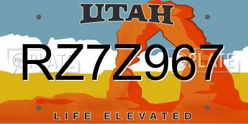 RZ7Z967 Utah License Plate