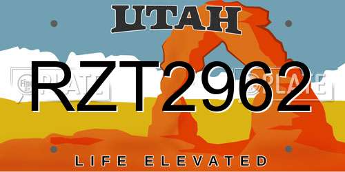RZT2962 Utah License Plate