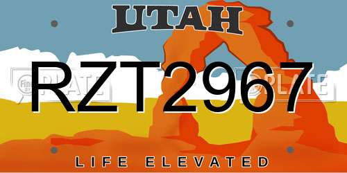 RZT2967 Utah License Plate