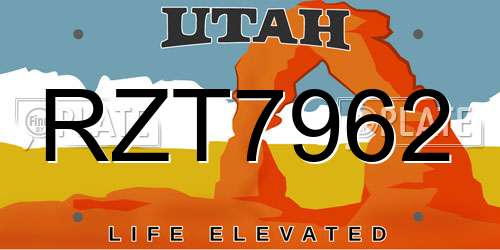 RZT7962 Utah License Plate