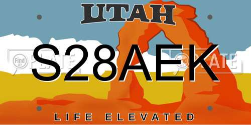 S28AEK Utah License Plate