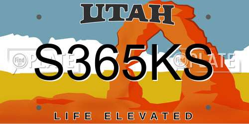 S365KS Utah License Plate