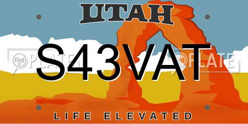S43VAT Utah License Plate