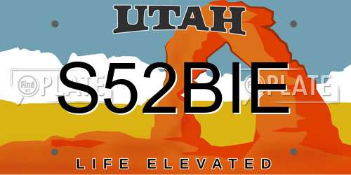 S52BIE Utah License Plate