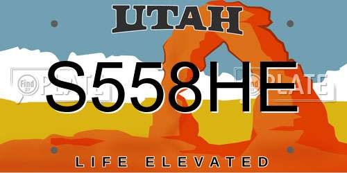 S558HE Utah License Plate
