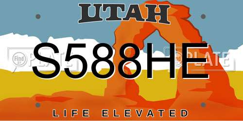 S588HE Utah License Plate