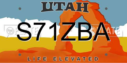 S71ZBA Utah License Plate