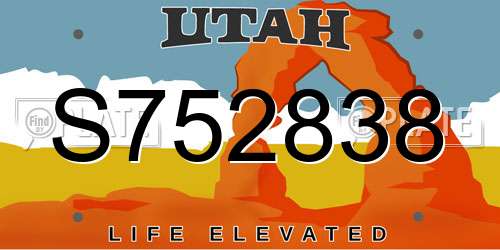 S752838 Utah License Plate
