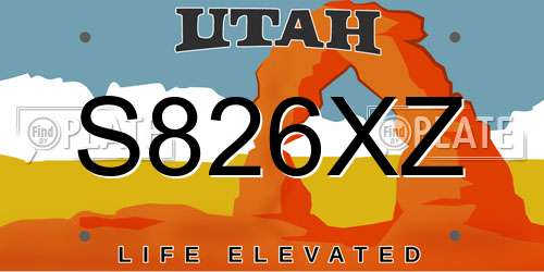 S826XZ Utah License Plate