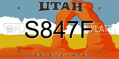 S847F Utah License Plate