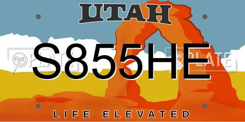 S855HE Utah License Plate
