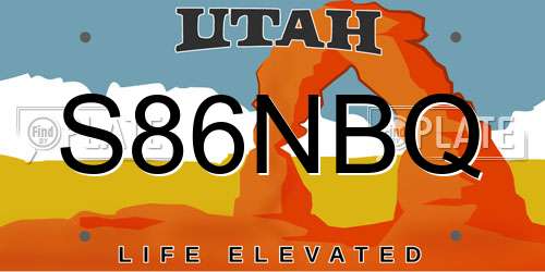 S86NBQ Utah License Plate